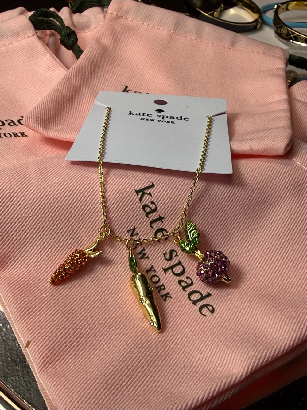 Kate spade Gold-Tone Necklace with radish and carrots Fruit Charms